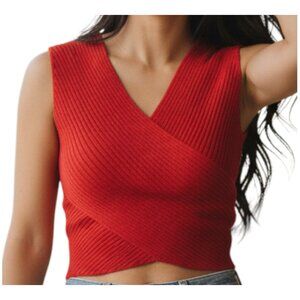 Rachel Rachel Roy Ribbed Trim Vibrant Red Pullover Crop Top Knit Women’s M